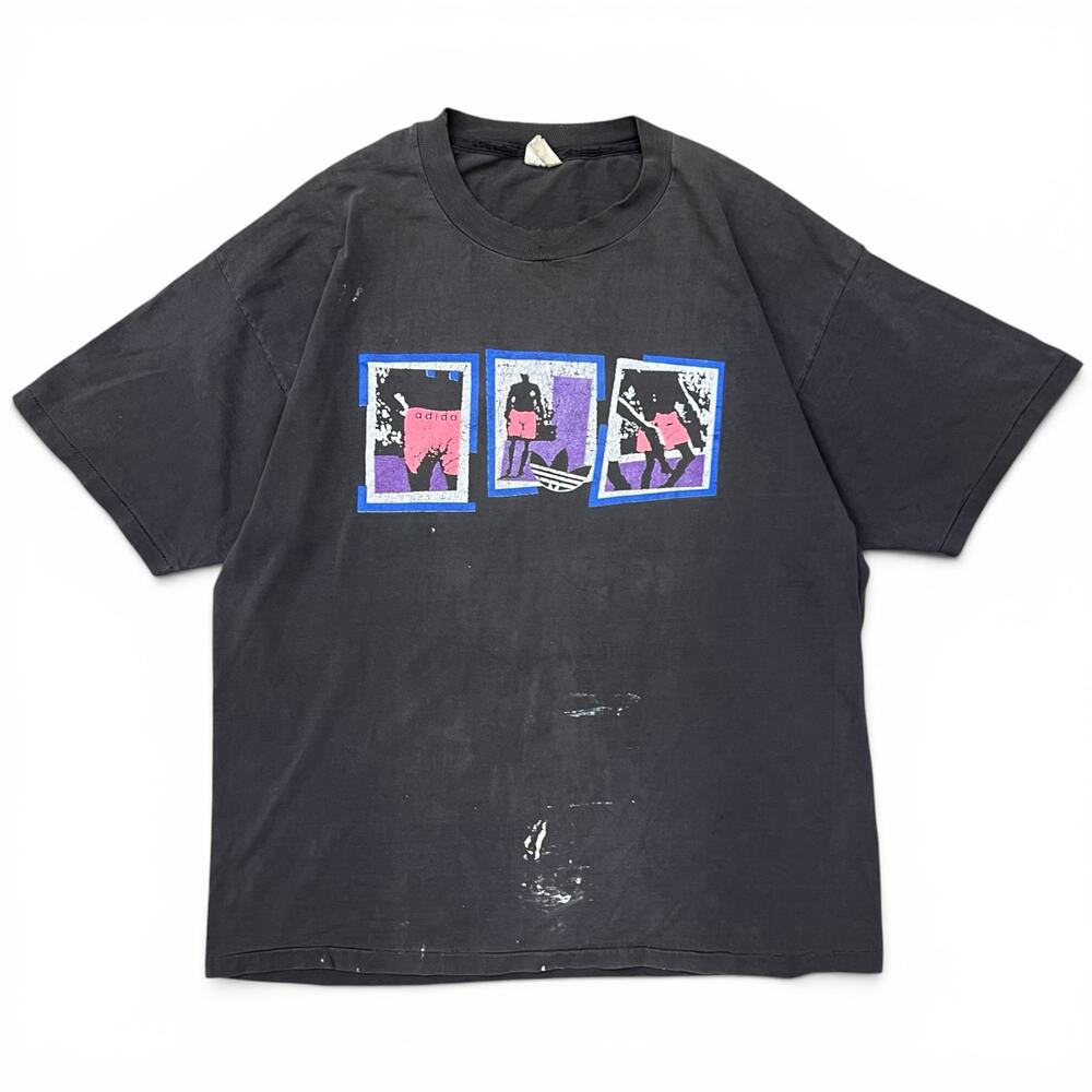 Vintage 90s Adidas Soccer T Shirt XL USA Made Faded Black Distressed Graphic Tee